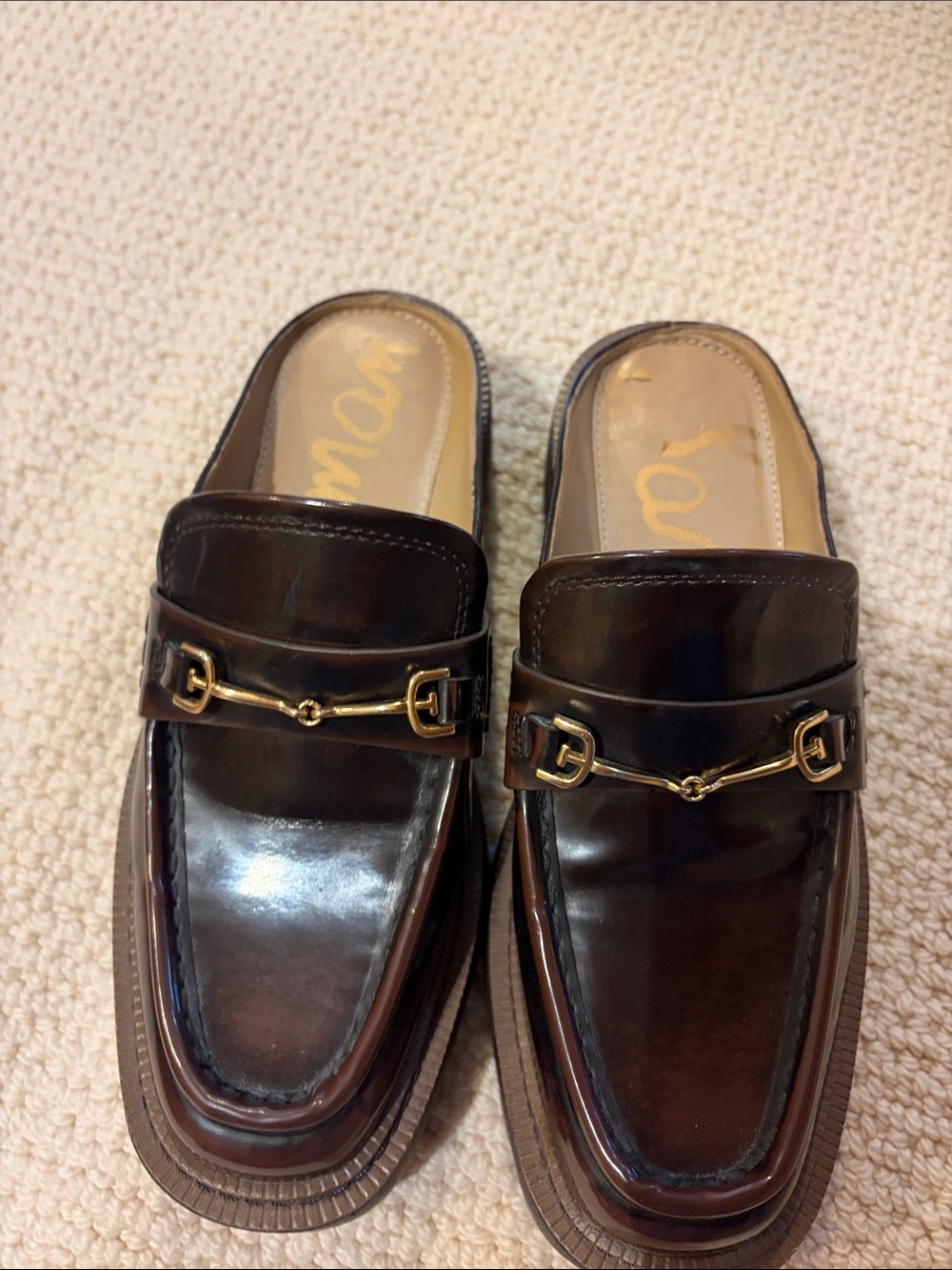 Ladies Brown Faux Leather Mule Loafers - Classic Slip-On - Picture 3 of 4